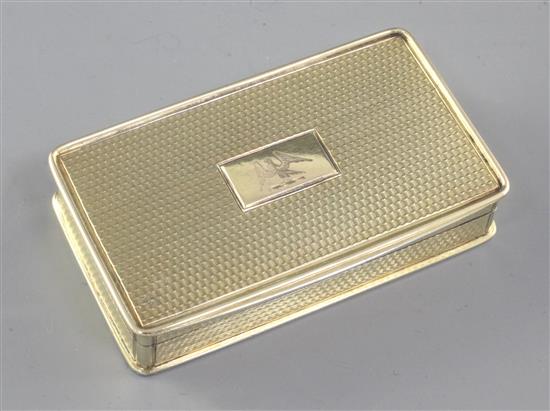 A William IV silver gilt snuff box, by Nathaniel Mills, Length 3 ¼”/80 mm Width 62mm Weight 3.2oz/90grms